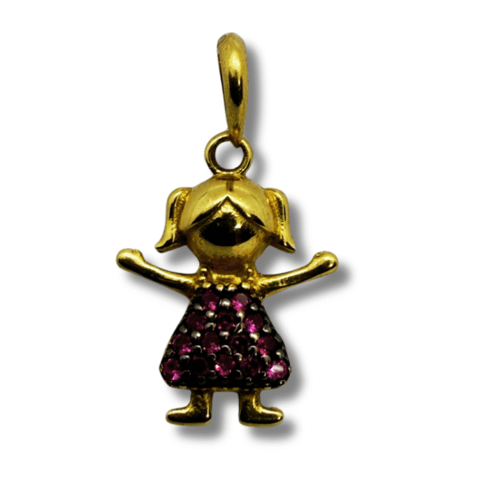 Girl Pendant with Pink Zirconias – 18k Yellow Gold - Image 1