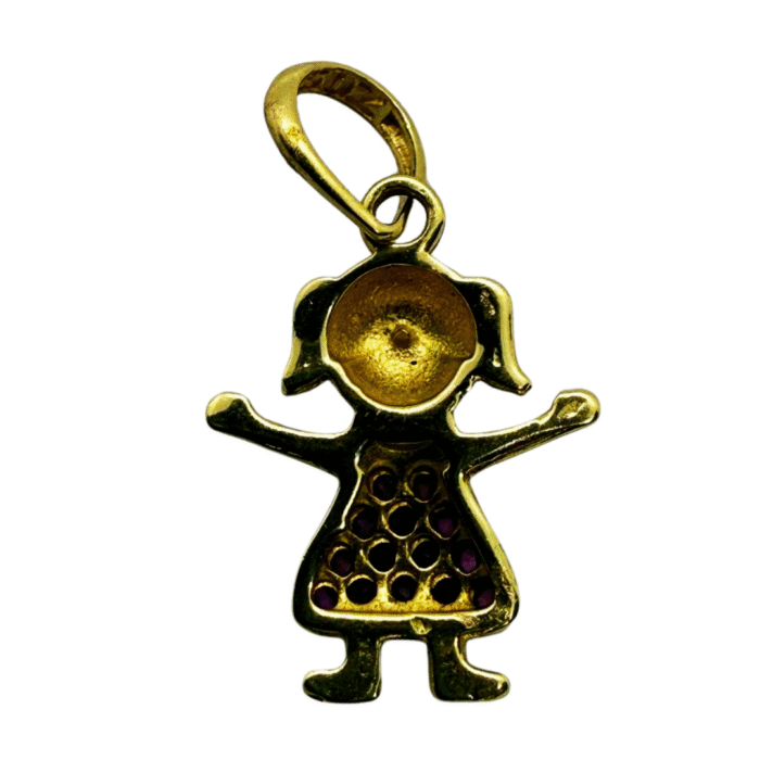 Girl Pendant with Pink Zirconias – 18k Yellow Gold - Image 3