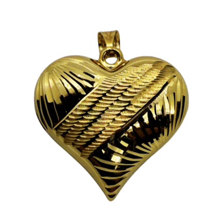 18K Yellow Gold Heart Pendant with Decorative Details