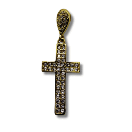 18K Yellow Gold Cross Pendant with 1.10mm Zirconias