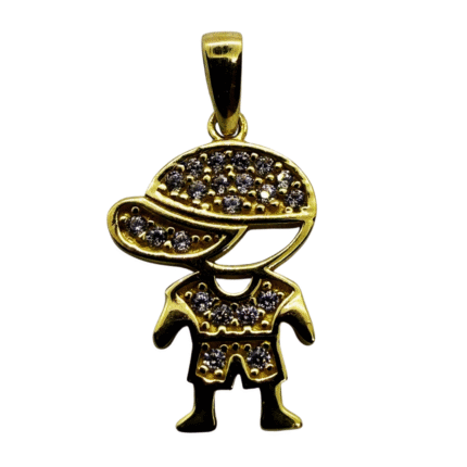 18K Yellow Gold Boy Pendant with Ice Cream Cone and Zirconias
