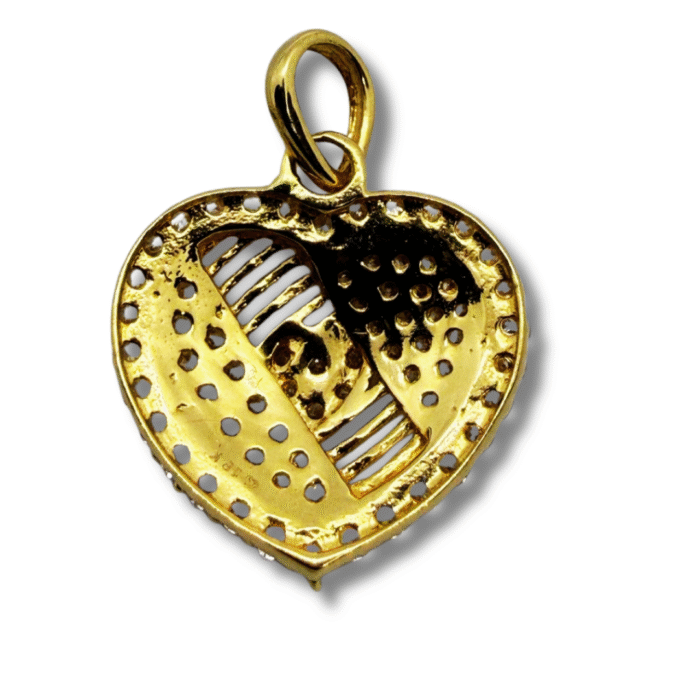 18K Yellow Gold Heart Pendant with CZ - Image 3