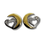 Moon and Heart Two-Tone Earrings with Zirconia – 18K Gold