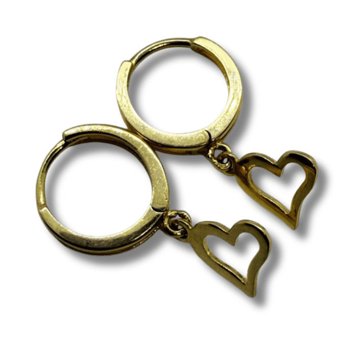 Heart Charm Hoop Earrings – 18K Yellow Gold - Image 1