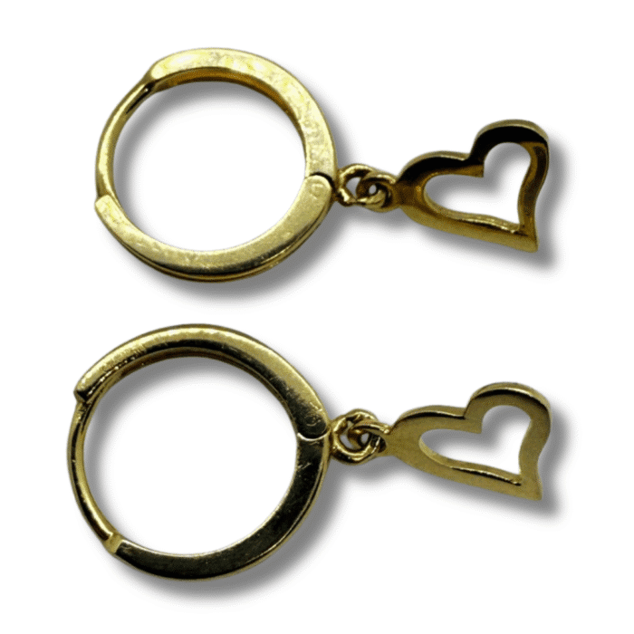 Heart Charm Hoop Earrings – 18K Yellow Gold - Image 2