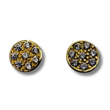 Circle Stud Earrings with 8 Zirconias – 18K Yellow Gold with Screw Backs
