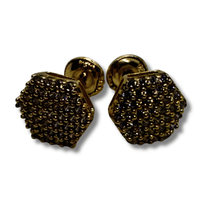 Hexagon Zirconia Earrings – 18K Yellow Gold - Image 3