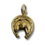 Horse Head with Horseshoe Pendant – 18K Yellow Gold