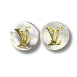 18k Yellow Gold Earrings with Mother-of-Pearl and LV Initials – Screw Backs