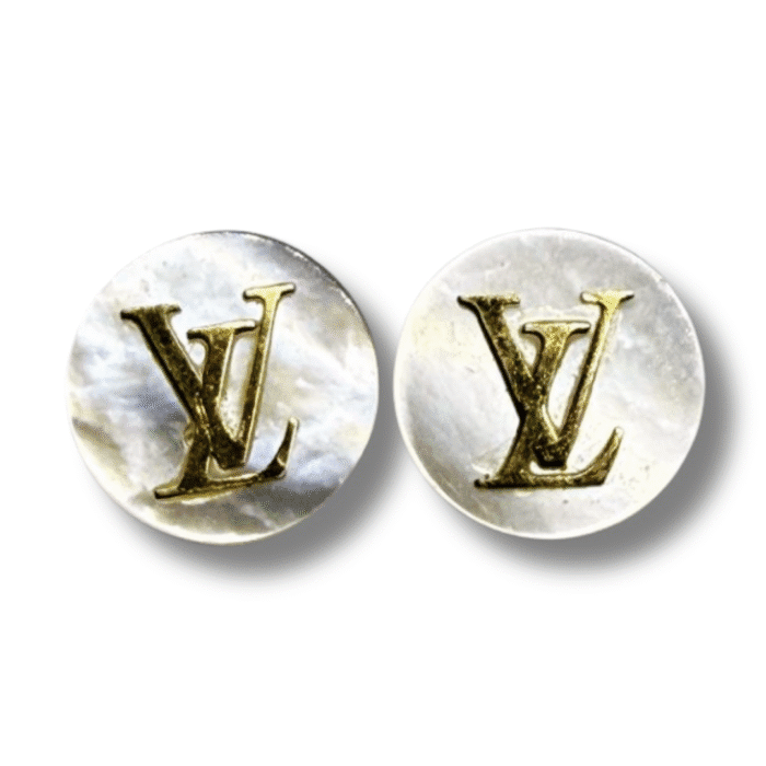 18k Yellow Gold Earrings with Mother-of-Pearl and LV Initials – Screw Backs - Image 2