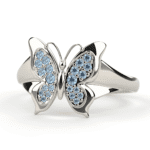 Anel Borboleta Diamantes Fancy Blue LGD em Ouro Branco 18K